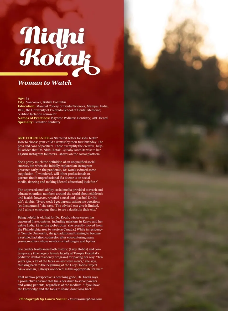 Dr. Nidhi Kotak's 'Woman to Watch' feature in Incisal Edge, Winter 2023